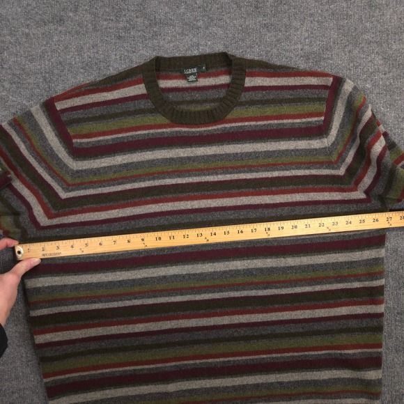 J Crew Sweater Mens XL Green Multi Striped Lambswool Crewneck Grandpa Pullover - Picture 4 of 7